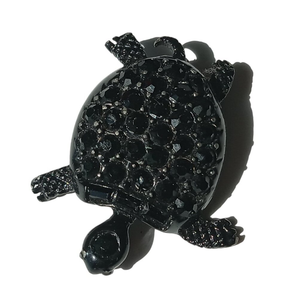 Vintage PELL Black Rhinestones Tortoise Turtle Brooch Pin RARE - Picture 2 of 15